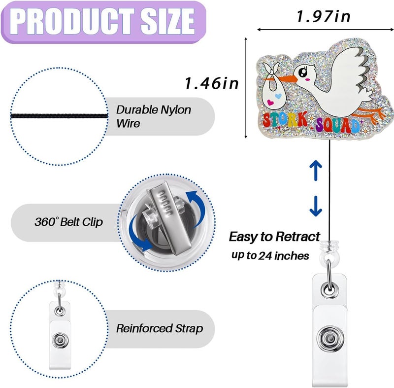 Bydevia Stork Squad Badge Reel Retractable for Labor and Delivery Nurse & Midwife, NICU Badge Reel, Maternity Badge Clip, L&D Nurse Gifts, Funny OBGYN Badge Holder with Alligator Clip & 24” Durable Nylon Cord - Image 2